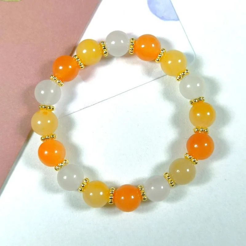 

Golden Silk Jade Three-color Round Bead Bracelet Simple and Fashionable Women's Single-circle Bracelet.