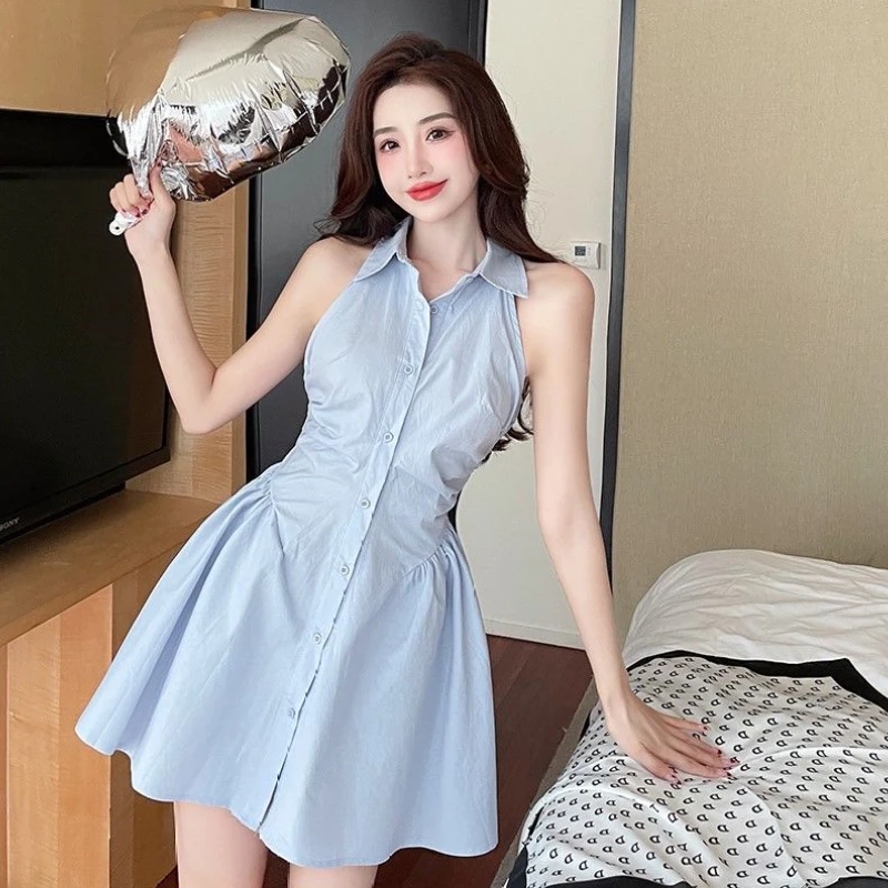 Sleeveless Dress for Women Elegant Classic Black Pure All-match Slim Fit Summer Korean Fashion Style Sweet Casual Basic Ladies