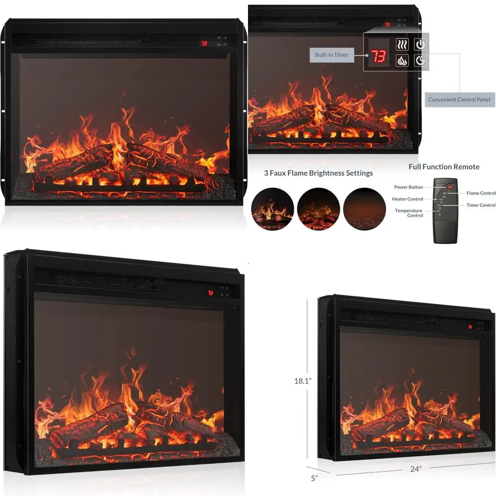 

Electric Fireplace Insert with Fire Crackling Sound, Remote Control, Indoor Heater