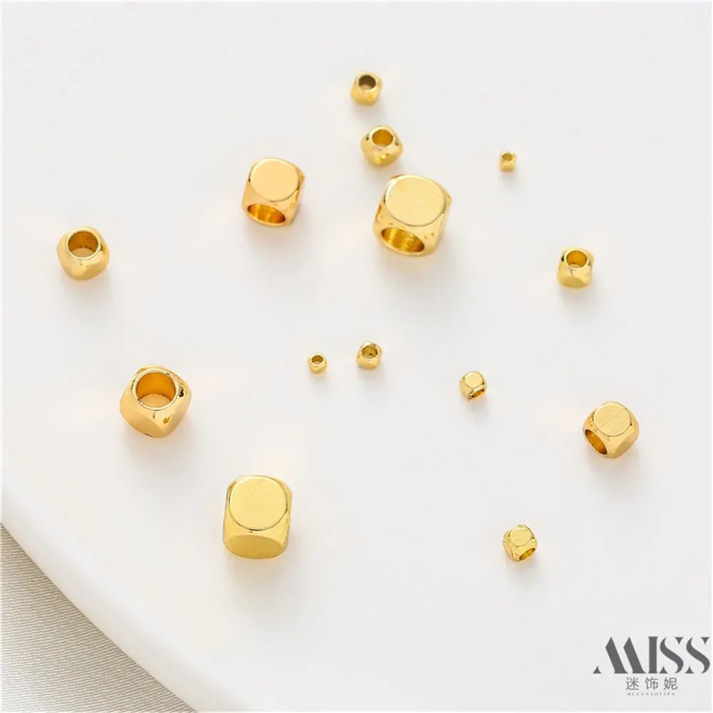 

18K Gold-plated Geometric Cube DIY Accessories, Square Spacer Beads, Handmade Bracelet, Necklace, Headwear Material