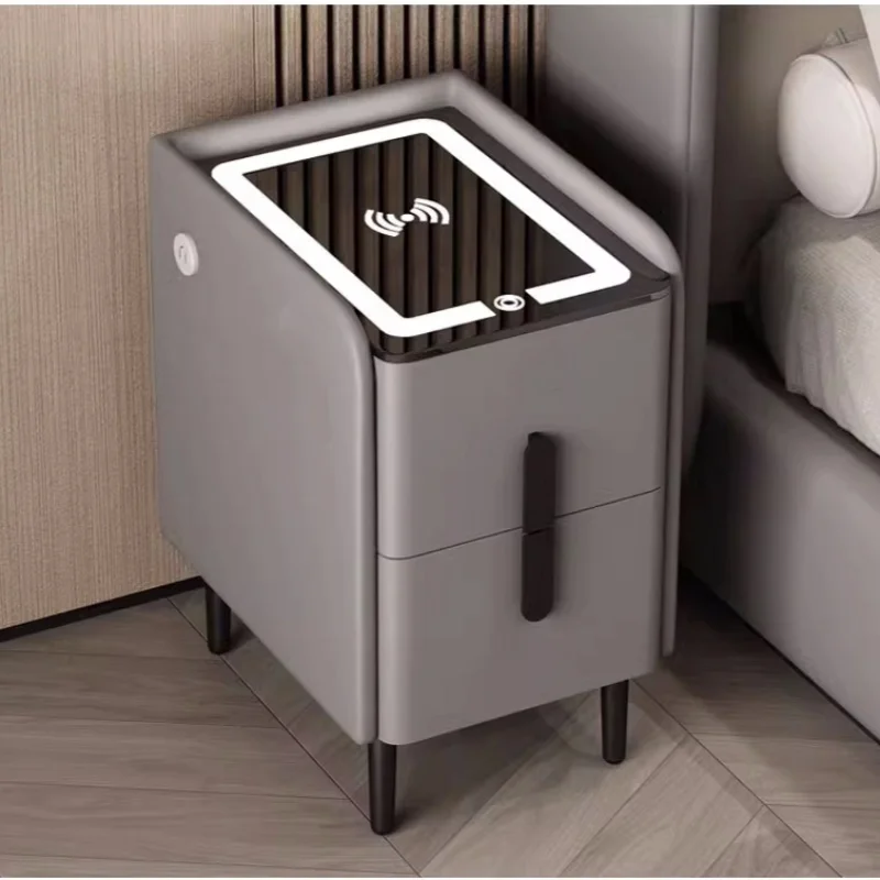 Nordic Style Solid Wood Bedside Table with 2 Drawers Modern Smart End Table with Wireless Charging Side Storage Cabinet 30cm