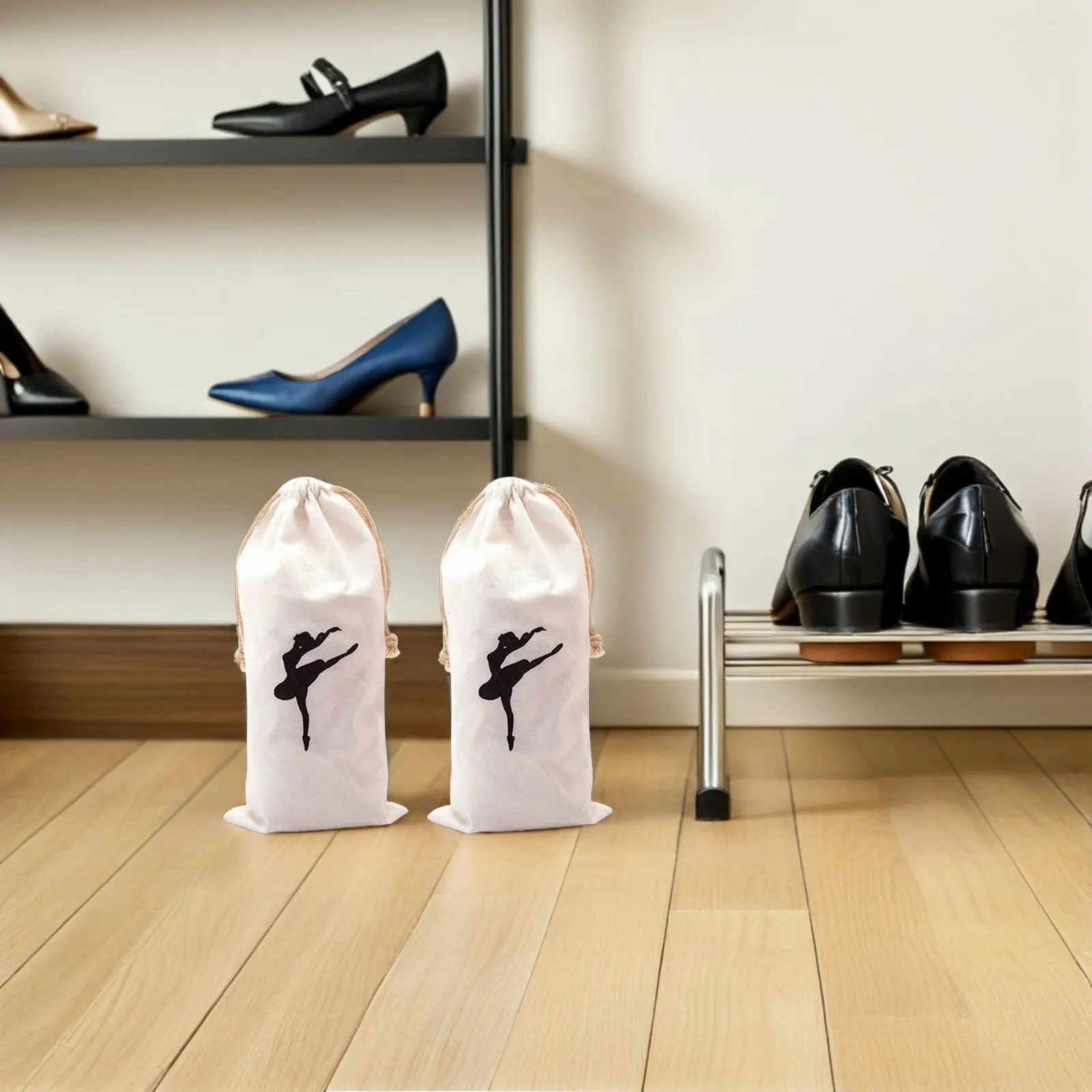 

2Pcs Ballet Drawstring Pointe Shoe Bag Dance Storage Bag for Girls Breathable Multi-Function Ballet Shoes Organizer