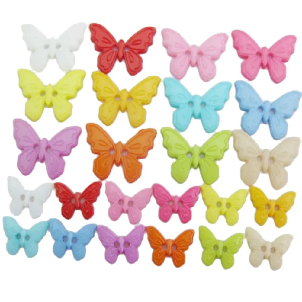 NBNVKL 50Pcs Assorted Colors Small/Big 2 Holes Flatback Plastic Butterfly Buttons For Garment Sewing Supplies