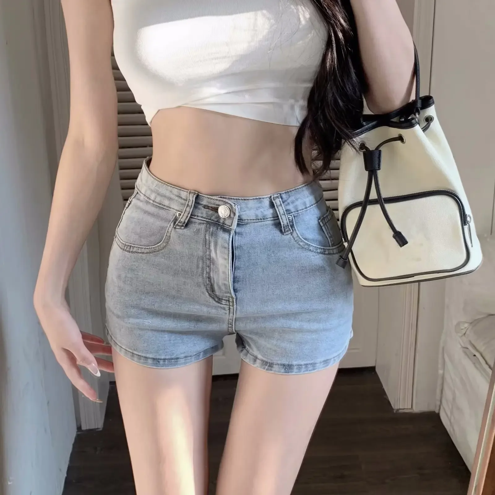 

Spicy Girl High Waist Retro Denim Shorts Women's Summer 2023 New Hot Pants Split Small Straight Leg Wide Leg Pants