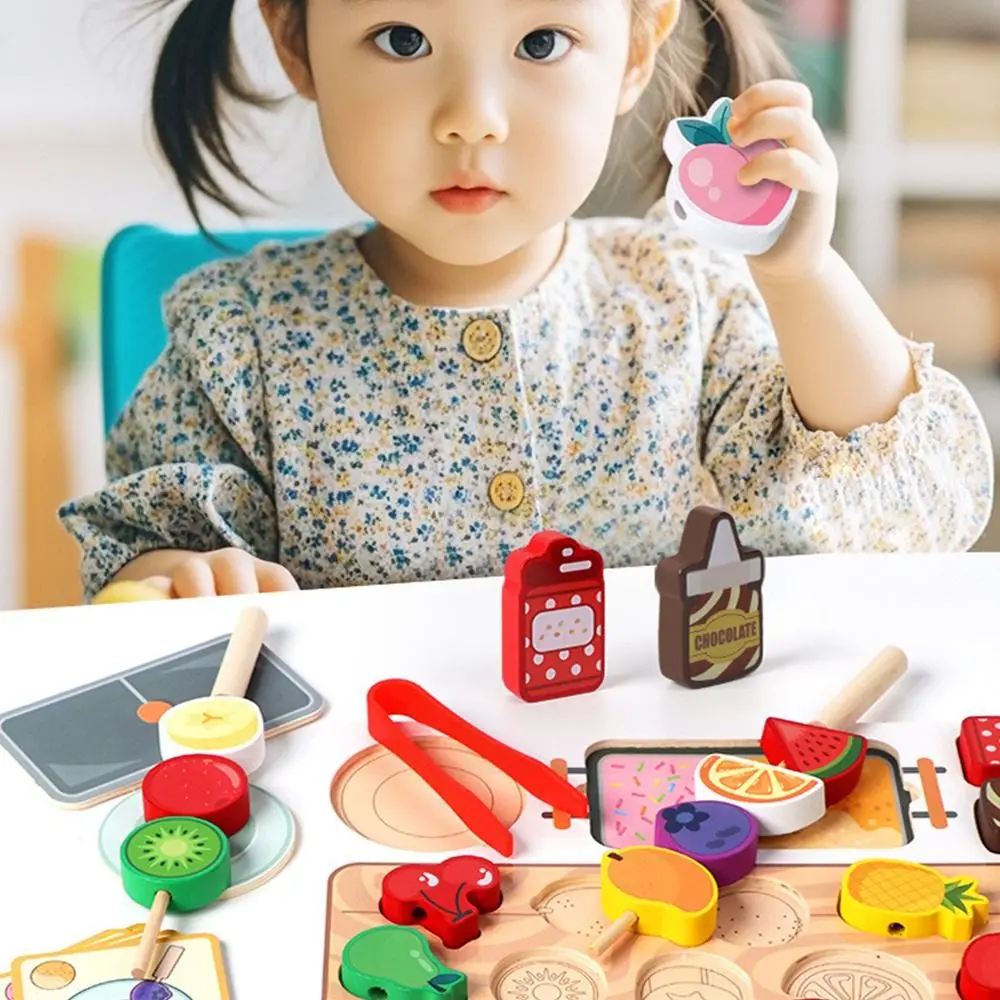 Funny Multicolor Montessori Wooden Toys Barbecue Wood Simulation Barbecue Toys DIY Playing House Matching Cutting Games Game