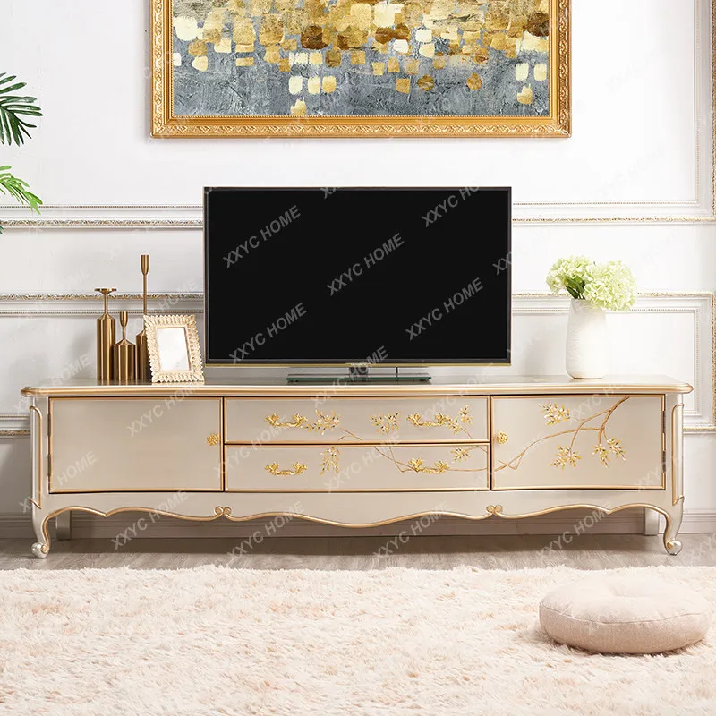 XX light luxury high-end cream wind painted TV cabinet high-end household living room white  TV cabinet