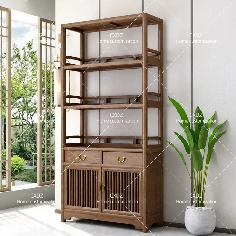 Solid Wood Bookshelf New Chinese Elm Display Cabinet Zen Furniture Tea Room Bogu Shelf Duobao Pavilion Study Bookcase