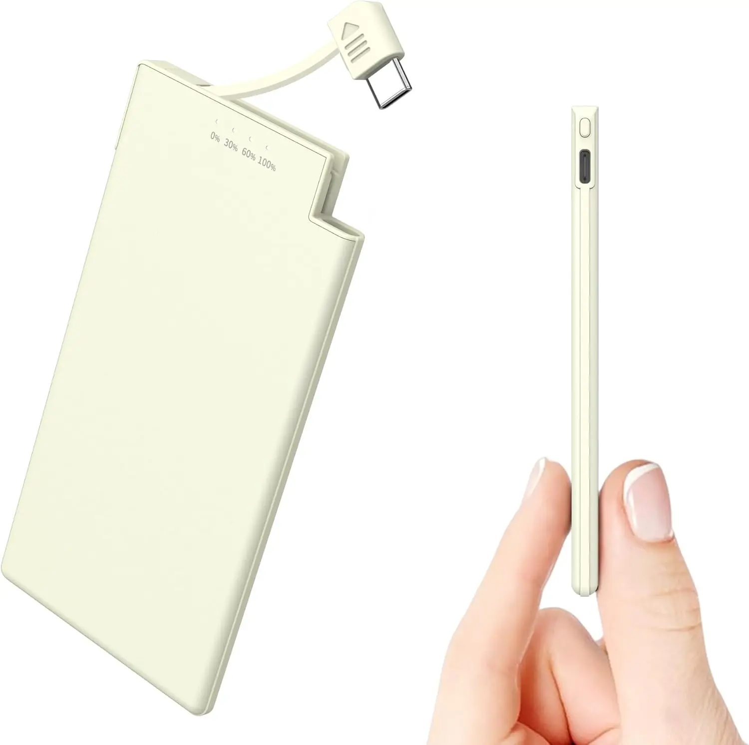 

Auskang USB C Ultra-thin Portable 5000 mAh Power Bank Charger With Built-in Data Cable For iPhone Xiaomi and Samsung