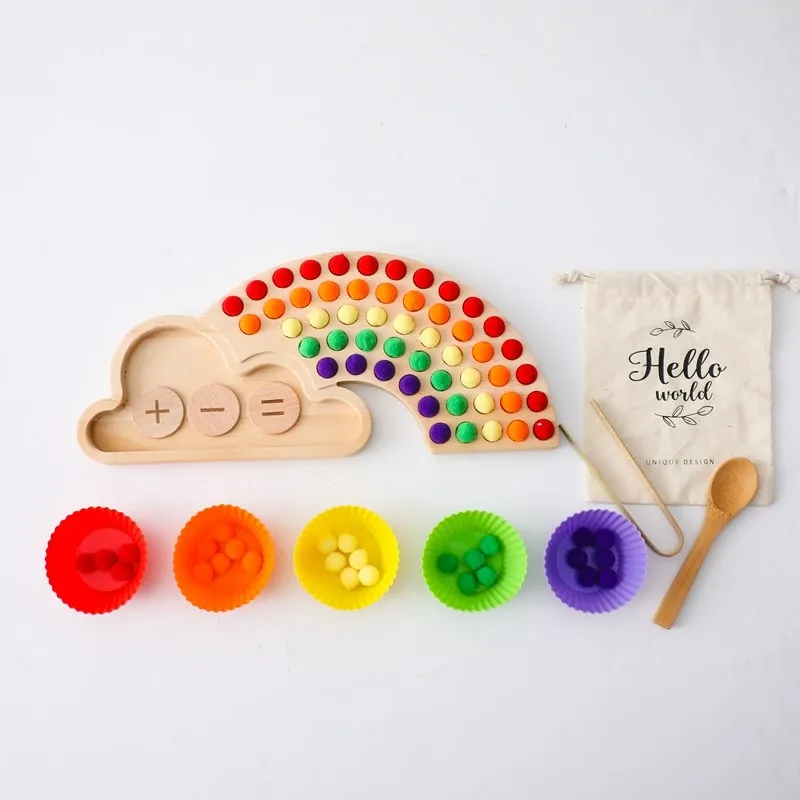 Tellen Pompoms Kids Rainbow Board Montessori Speelgoed Voor Kinderen Educatief Houten Speelgoed Kleur Sorteren Zintuiglijke Motor Vaardigheden Speelgoed