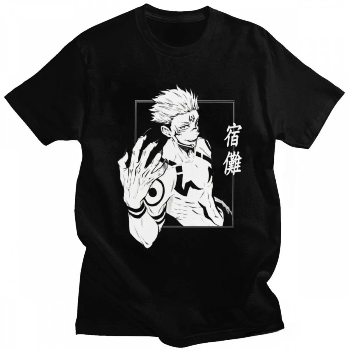 Hip Pop Unique Streetwear Comic Tops Cool Shirt for Men Manga Tshirt Handsome Japan Anime Sukuna Jujutsu Kaisen Short Sleeved