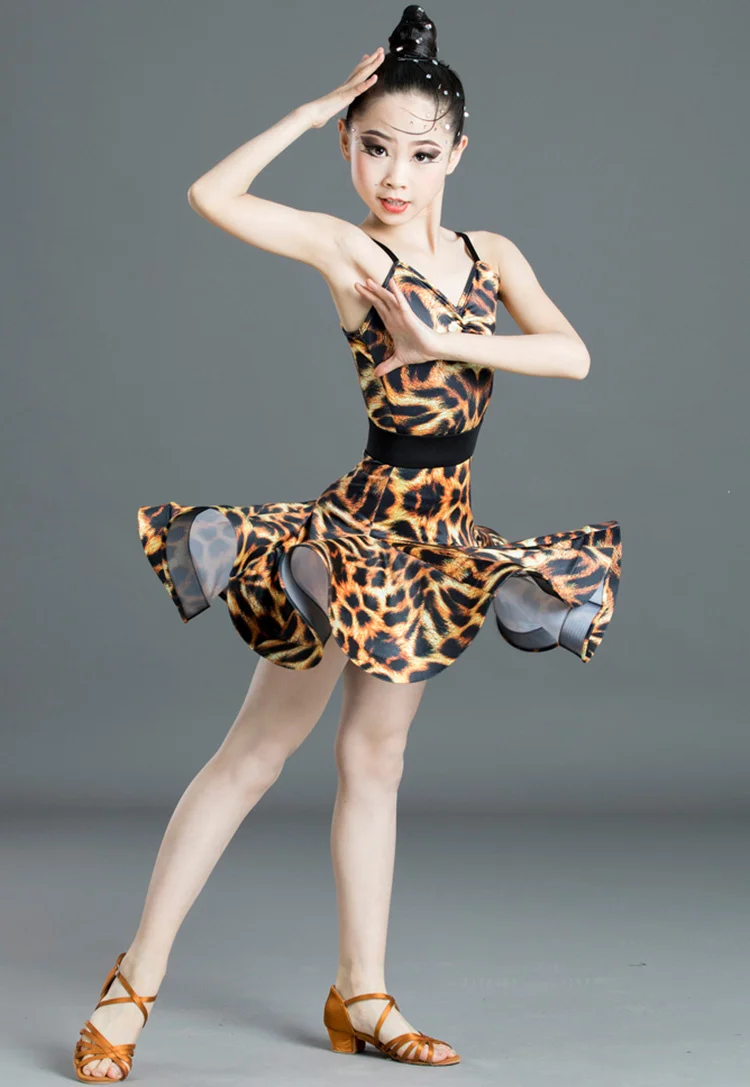 Girl Latin Dance Dress Costume Child Leopard Grain Dance Costumes Kid Dance Dress For Girls Latin Dancing Dress