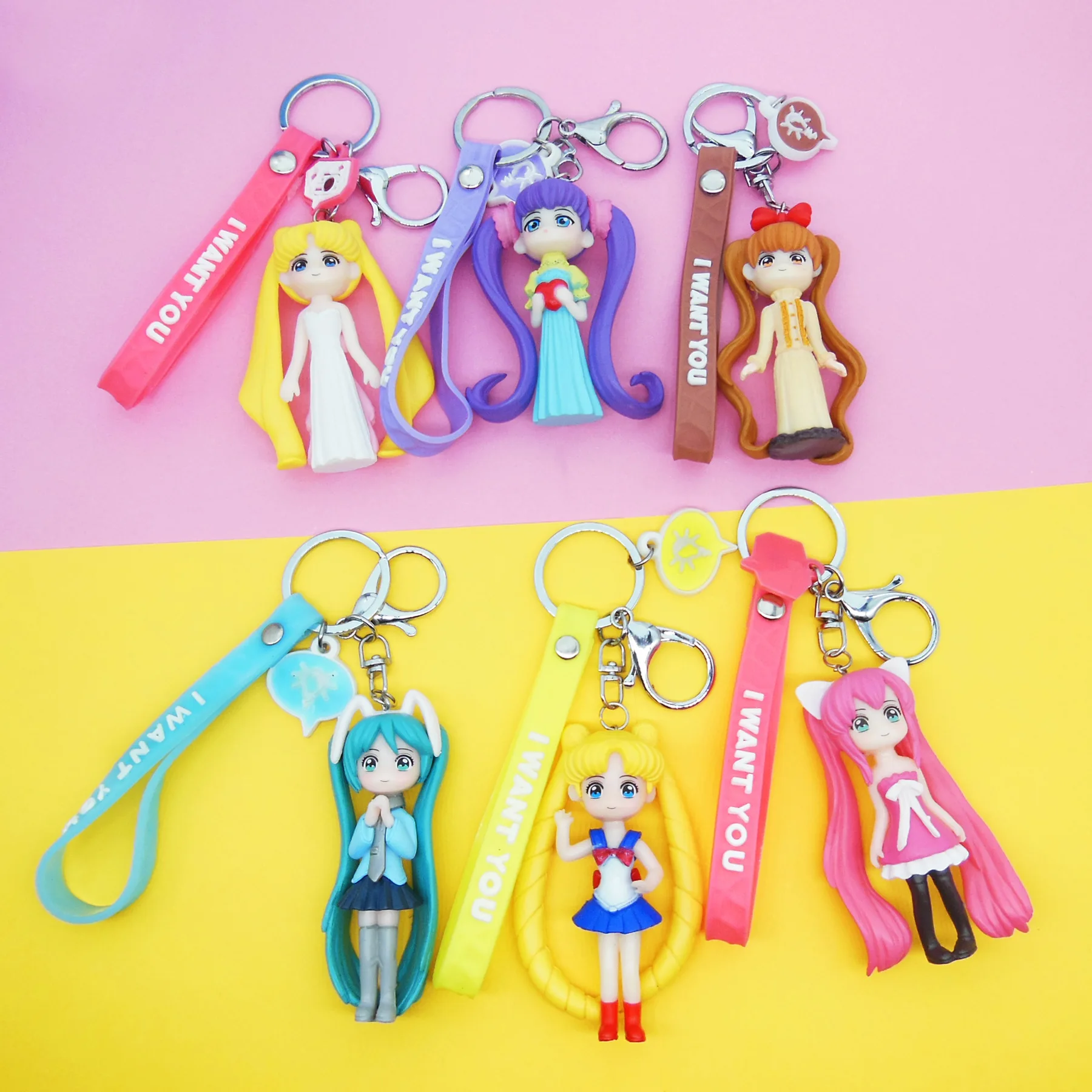 Anime Sailor Moon Keychain Cute Figure Doll Couple Bag Pendant Keyring Car Key Chain Accessories Toy Gift for Men Women Friends