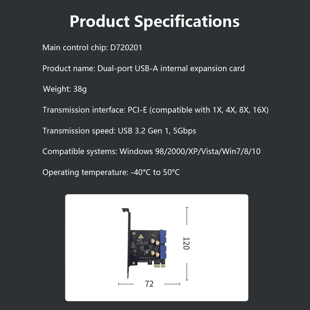 PCIe zu Dual 19-Pin USB 3.0 interne Erweiterungskarte, PCI-E x1/x4/x8/x16 zu 2 x USB 3.0 Frontpanel-Anschluss, Plug & Play – Detail 8