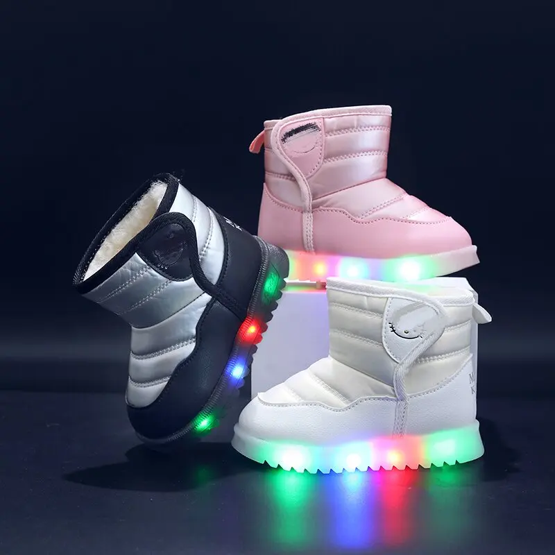 Mgo Kidss Winter Children's Girls' Boots Snow Boots Light-Up Shoes Warm Shoes with Fleece Cartoon Cute Thick Fleece Short Boots for Kids Aged 1-6 Years
