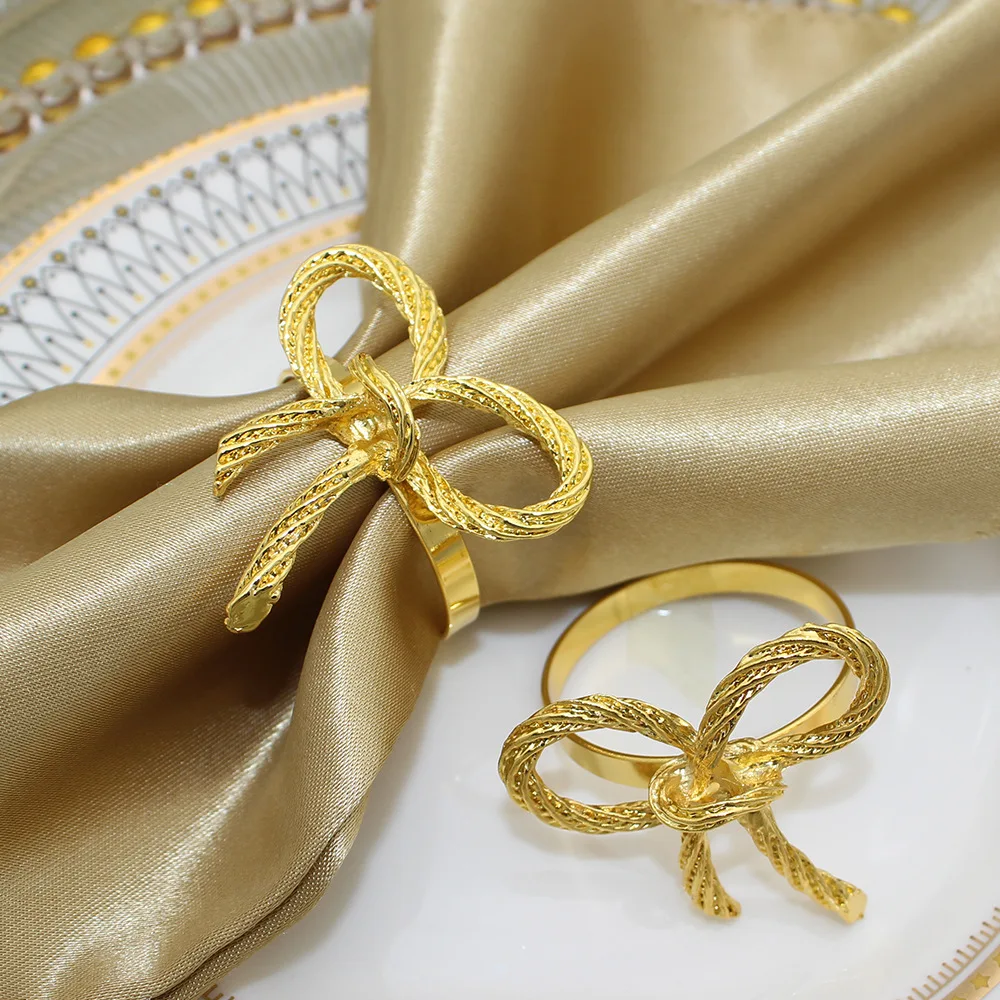 6Pcs Bowknot Napkin Rings Metal Gold Silver Napkin Holder for Christmas Thanksgiving Wedding Banquet Table Decorations HWM11