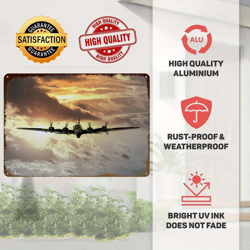 B17 Flying Fortress Set Against Tinplate Poster Customized Wall Art Retro Vintage Metal Signs for Fans Decoration Aesthetic Home