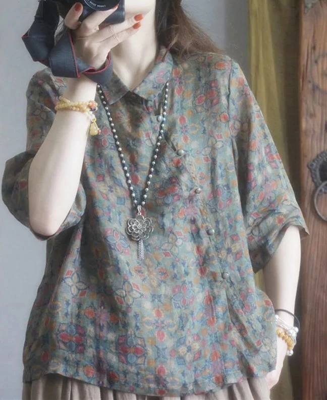 

Хлопковый топ большого размера с цветочным принтом в стиле ретро ort Sve irtSummer для похудения на пуговицах Fene Chic для женщин больших размеров больше 30 лет