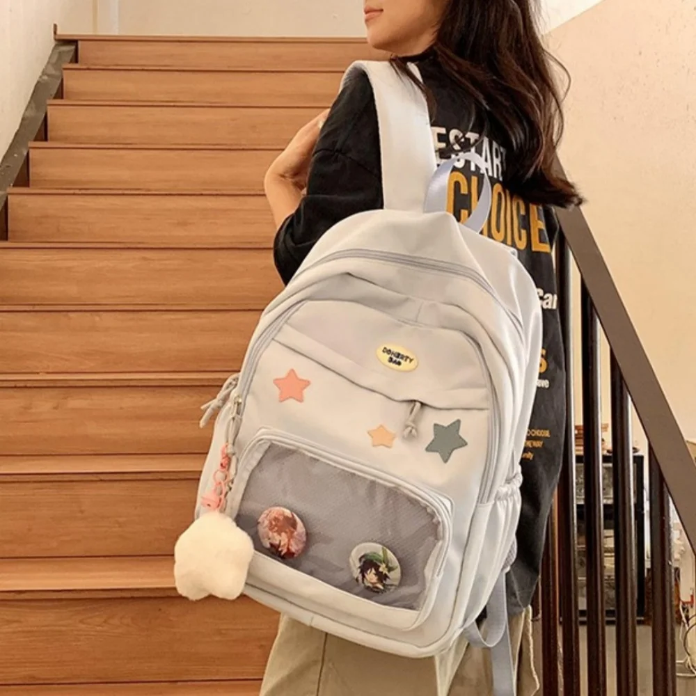 

Fashion Students School Bags Nylon Comic Badge Backpack Ita Bag For Girls Lightweight Large Capacity Women Backpacks For Daily