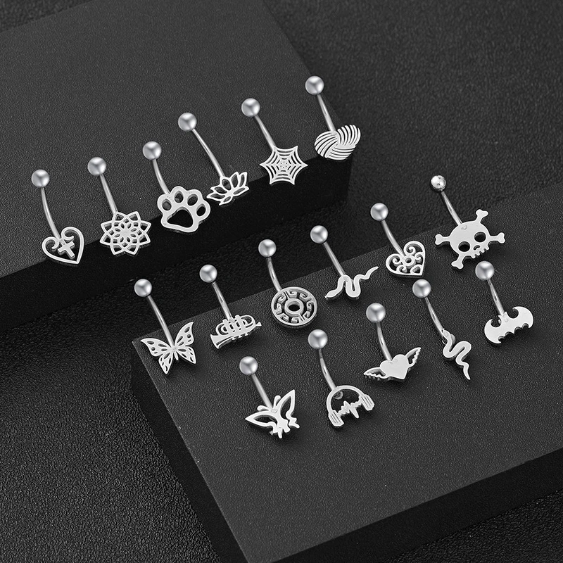 New Fashion Curved Belly Button Nail Stainless Steel Butterfly Skull Snake Belly Button Ring Tragus Body Piercing Jewelry