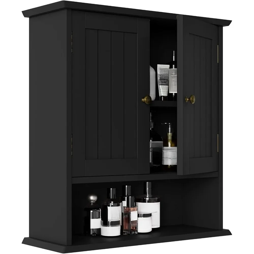 

Black Wall Mounted 2 Door Medicine Cabinet with Adjustle Shelves Over Toilet Bathroom Storage
