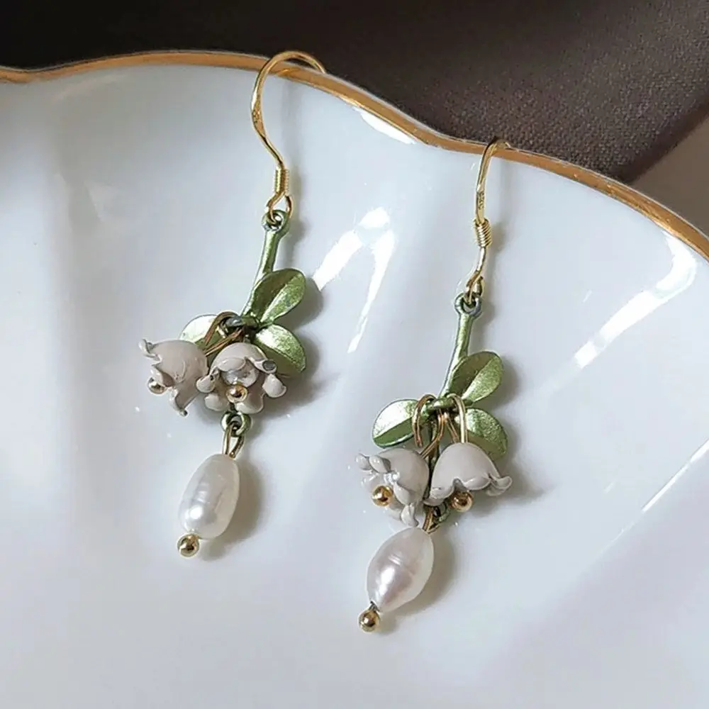 100% pendientes colgantes de resina con forma de gota de agua y hoja del valle de perlas de agua dulce para mujer, novedad en gancho para pendientes, joyería de moda Vintage
