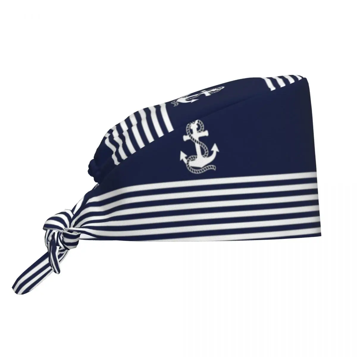 Gorros de exfoliación náutica geométrica nórdica, timón de ancla, rayas azul marino, gorro quirúrgico para cirujano de laboratorio, gorros de trabajo de enfermería para el cuidado de mascotas