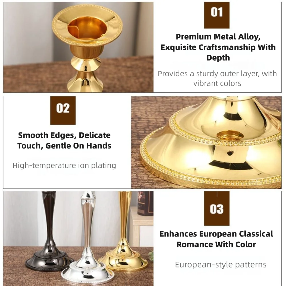 Vintage Metal Candle Holder Elegant High Gloss Candlestick Holder Exquisite Design 3 Arms Candle Holder Dining Tables