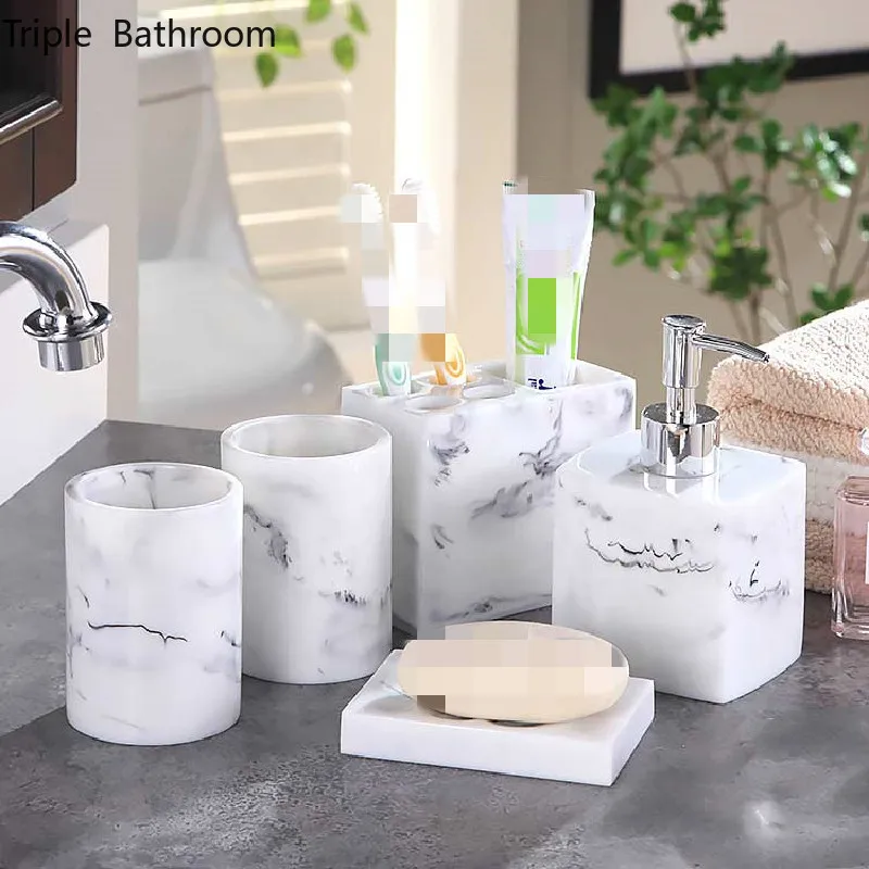 

European Style Five-piece Set Bathroom Accessories Set Wash Set Soap Dispenser Toothbrush Holder Bathroom Kit Wedding Gift