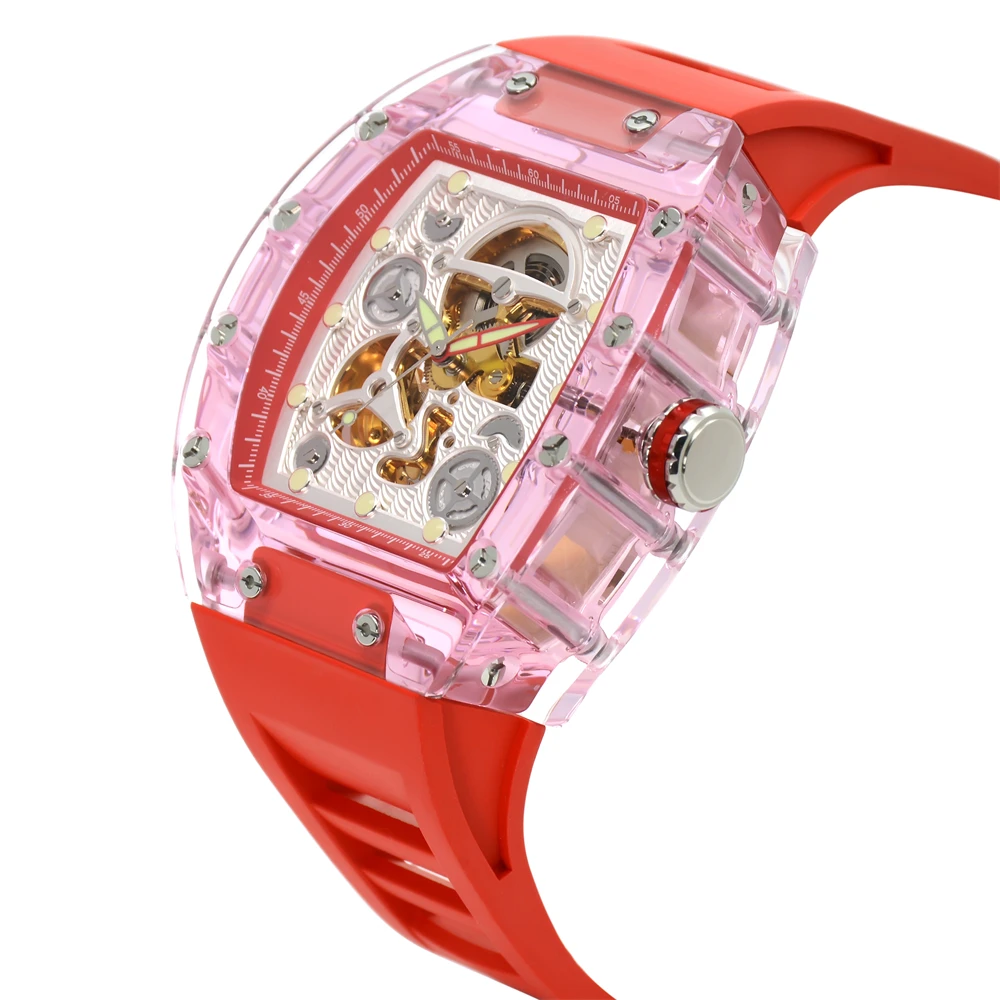 Newest RM customize logo K9 high strength glass case watch RM automatic movement