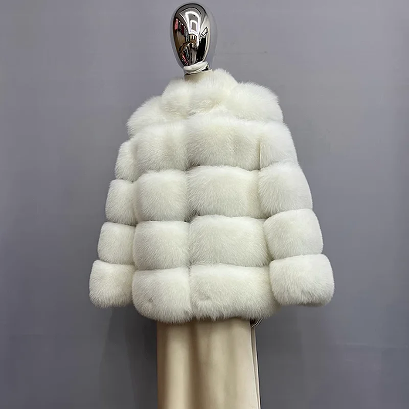 Real Fur Coat for Women, Natural Fox Fur Jacket, Standing Collar Coat, Authentic Fashion, Luxury, Free Shipping, 2023