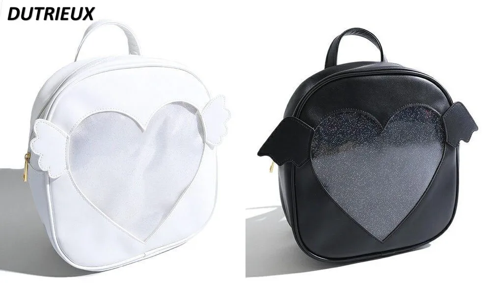 

Fashion Sweet Cute Backpack Original Single Schoolbag Japanese Style Shiny Heart-Shaped Simple Casual Backpacks for Women