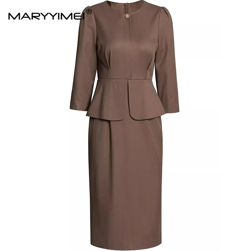 

MARYYIMEI Autumn and winter New Style fashionable Dress Women Three Quarter Sleeve Slim-Fit Hip Wrap A-Line Short Dresses