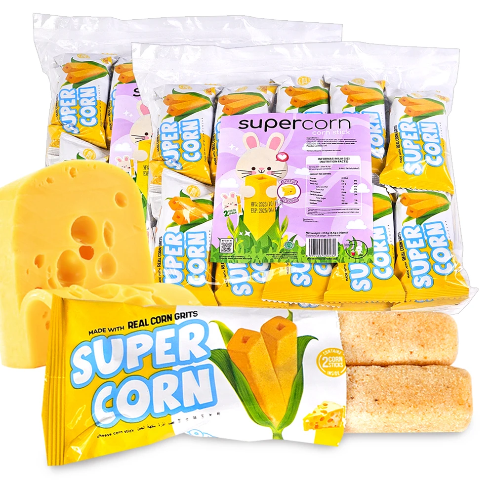 2 Packs (60 Bags) Supercorn Corn Stick Cheese-Flavored Snacks