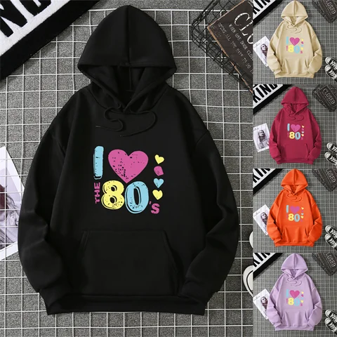 I Love The 80s Letter Graphic Sweatshirts Casual CrewNeck Long Sleeve Women's Loose Clothing Causal Y2K Clothes Womem's Hoodies