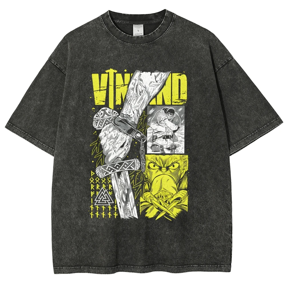 2026 summer Vinland Saga Thorfinn Dual Sided Washed T-shirt Manga Panel Eyes Anime Print Oversized Cotton Tee For Otaku Fans - view 2