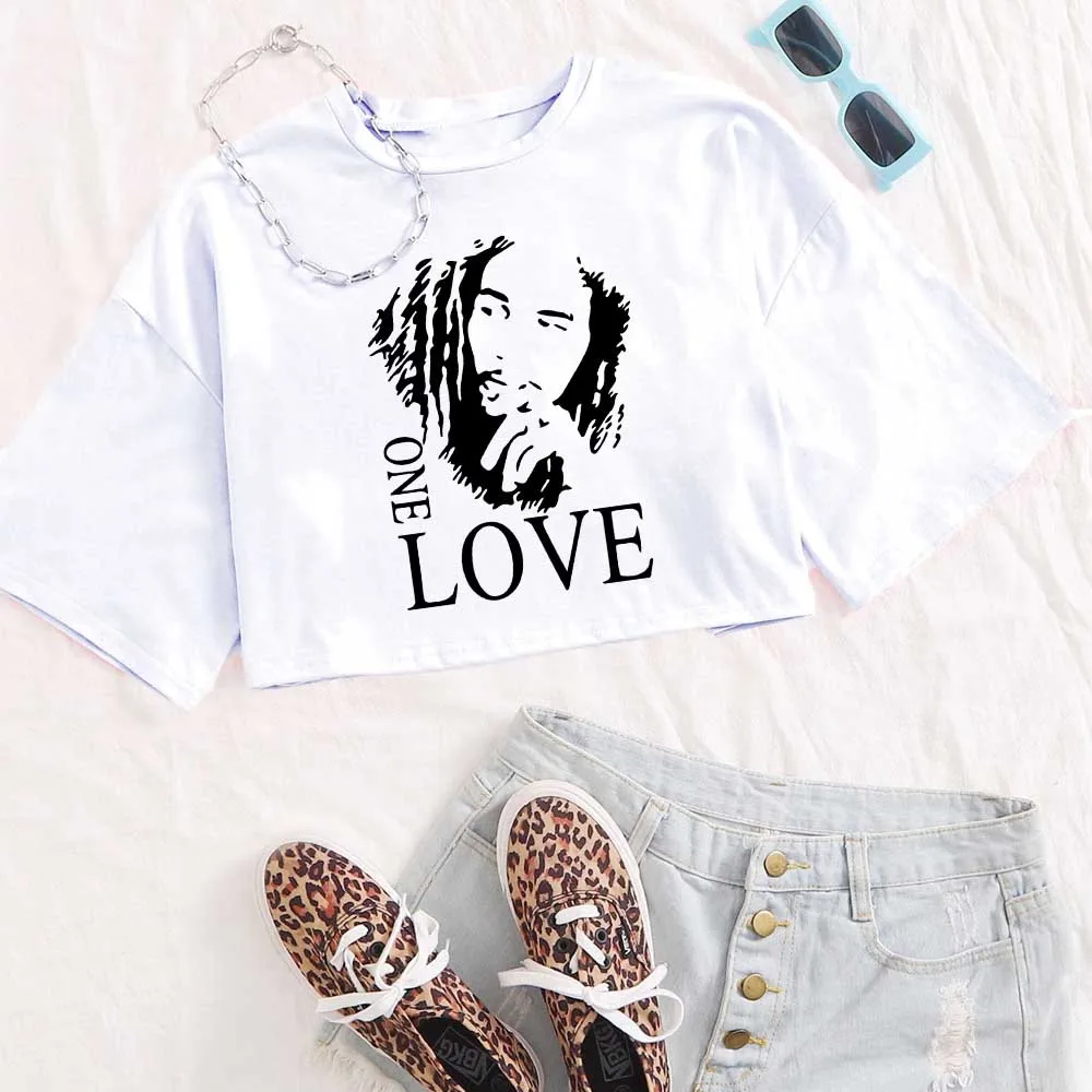 2024 Bob Marley Crop Shirt Women Girls Fashion O-Neck Short Sleeves Casual Loose