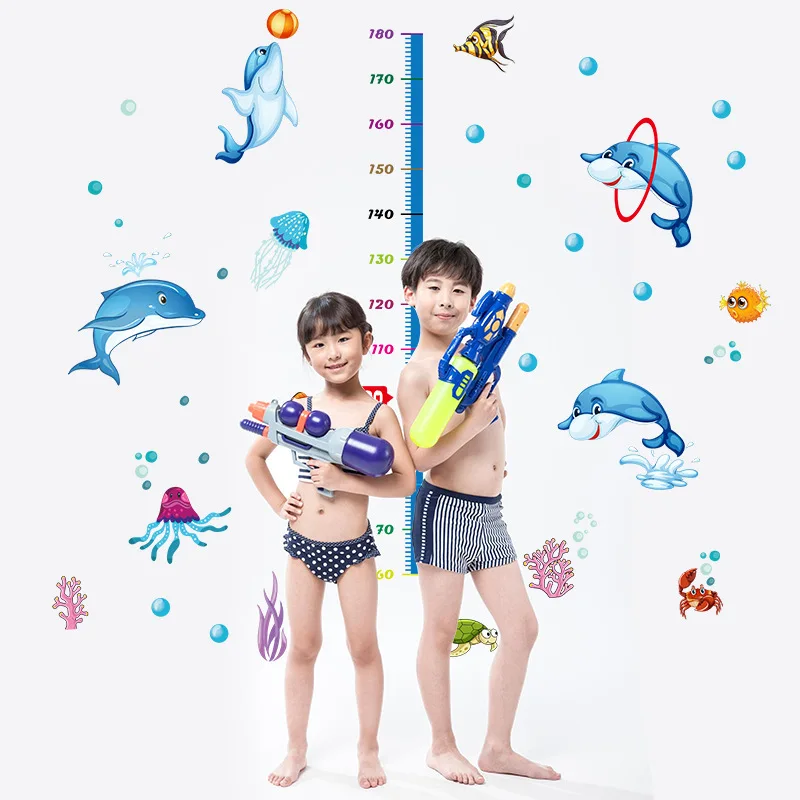 Underwater starfish dolphin wall sticker for living rooms cartoon  Height rule sticker kids room  home decor wall decals murals