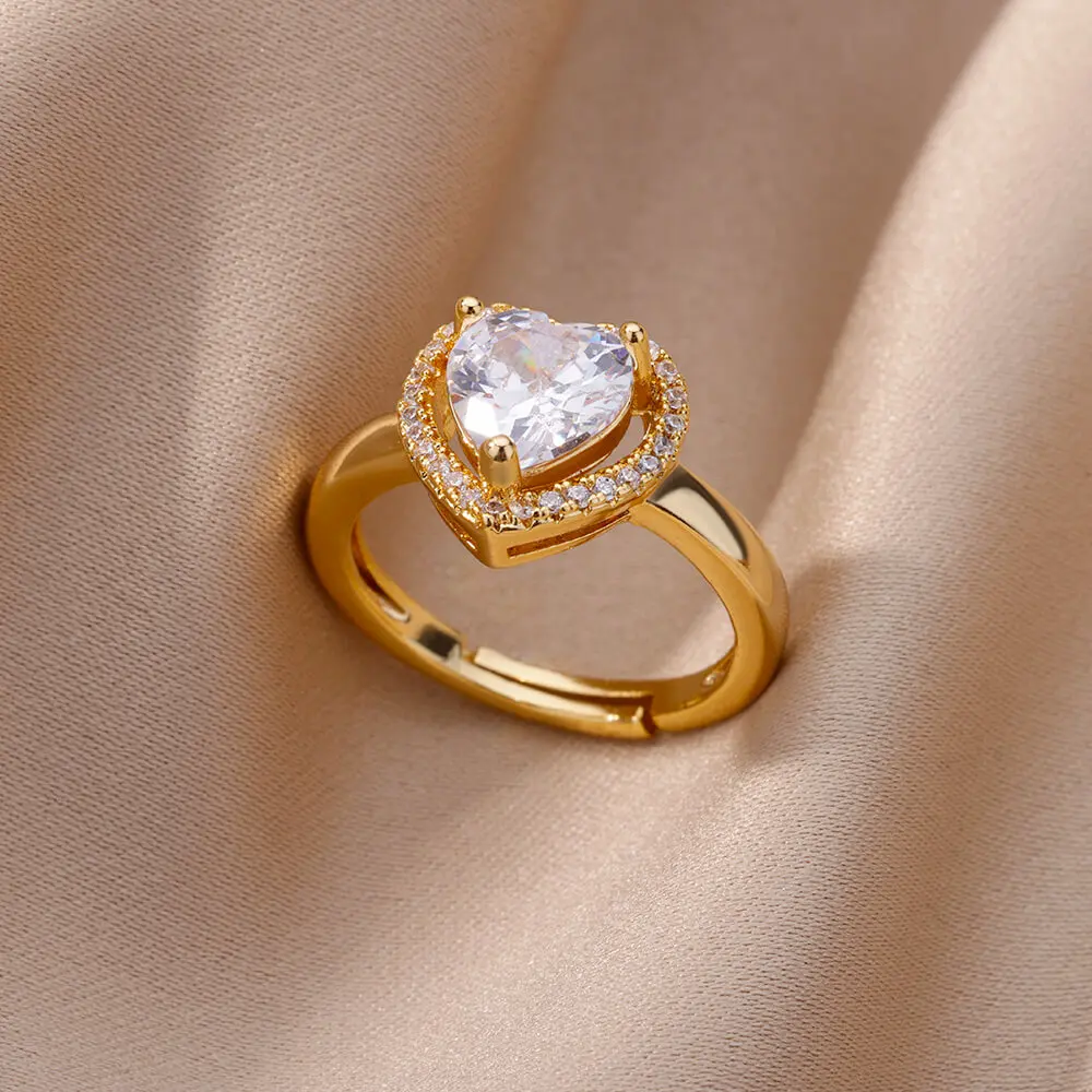 Luxus Zirkon Geometrische Ringe Für Frauen Edelstahl Gold Farbe Offenen Ring Trendy Hochzeit Party Ästhetischen Jewerly Geschenk Femme