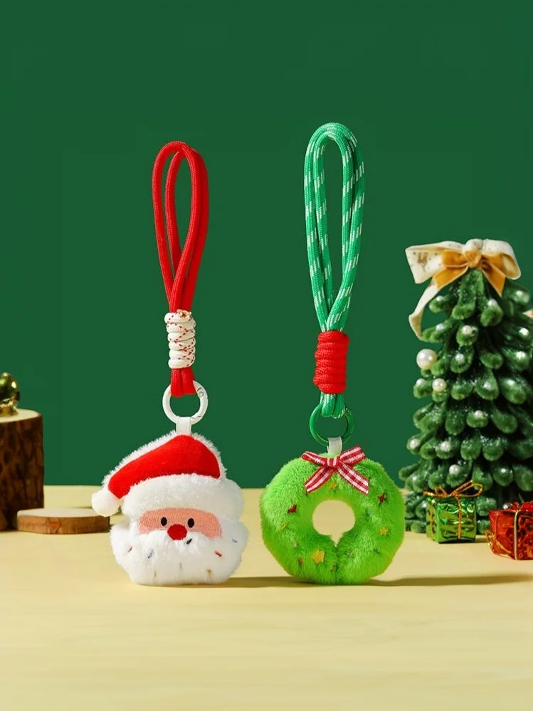 Cute Cartoon Christmas Plush Pendant Lanyard Keychain Kawii Plush Little Doll Backpack Handbag Pendant Decoration Accessories