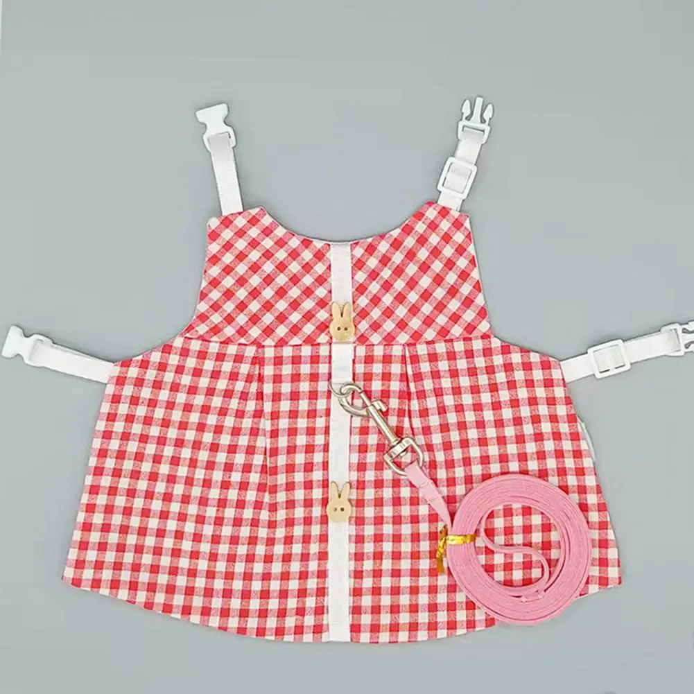 1 Set Rabbit Clothes With Traction Rope Prevent Break Free Plaid Small Animal Harness Breathable Bunny Costume Pet Supplies