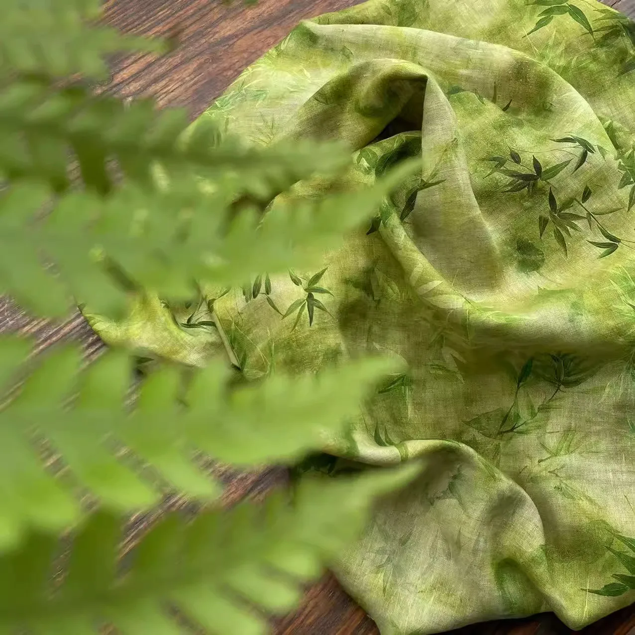 

1 ярд, высококачественная ткань рами для материала, зеленый бамбук, картина, телес, рубашка, брюки, платье, ткани Cheongsam