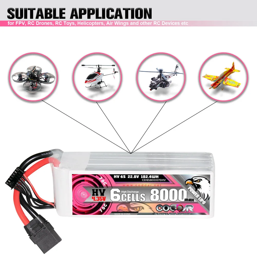CODDAR 8000MAH 6S 22.8V 70C T60 T90 EC5 Plug for RC Car Boat RC Drone FPV Quadcopter Helicopter Aircraft battery