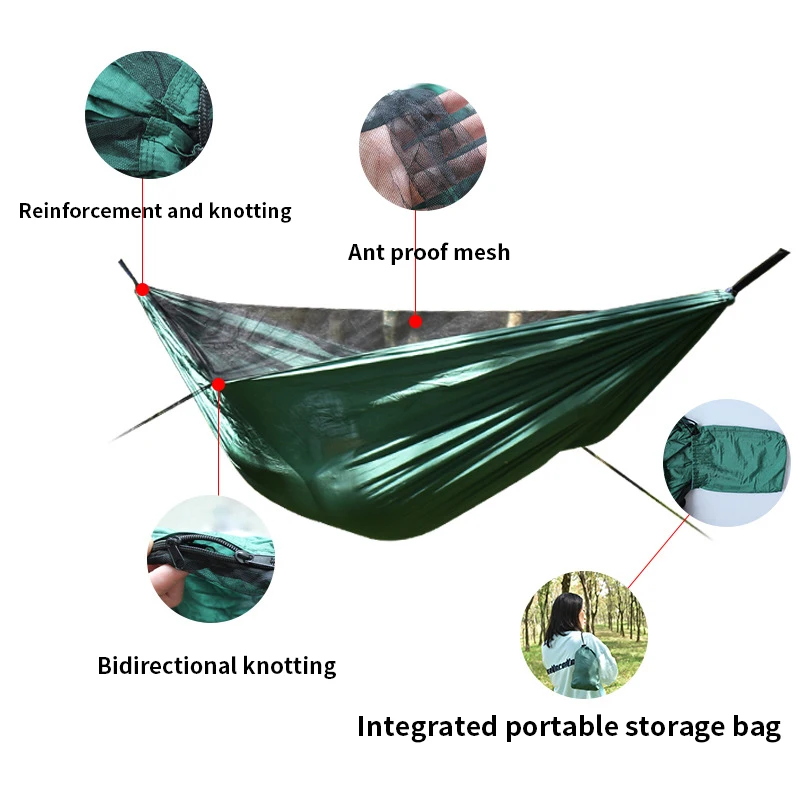 High-quality Ultralight Portable Outdoor Camping Hammock Couple Big With Mosquito Net 2 Person Strong Hammock 270x140cm