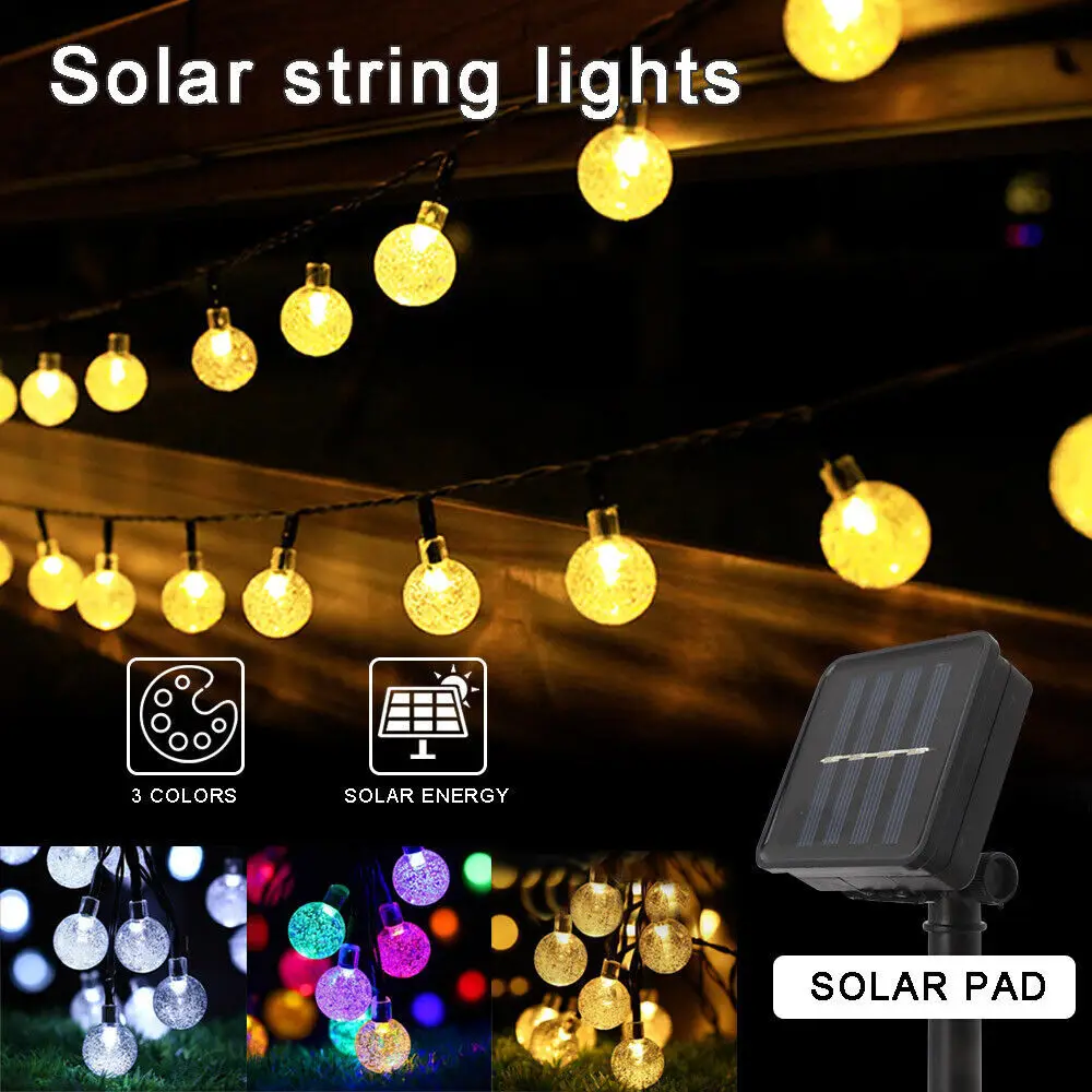 12M 100LED SOLAR POWERED RETRO BULB STRING LIGHTS GARDEN OUTDOOR FAIRY SUMMER LAMP