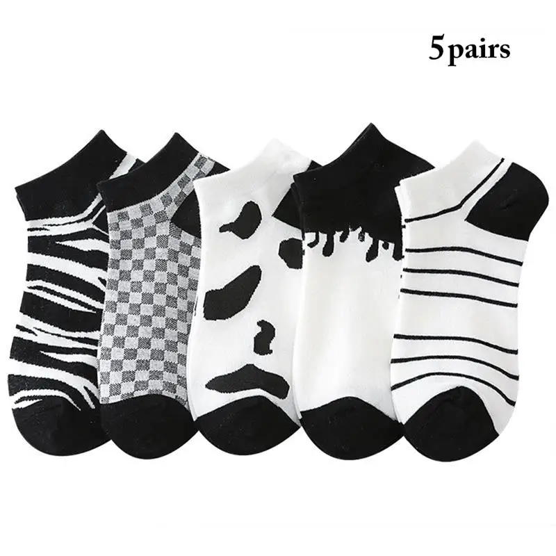 5 Pairs Ankle No Show Socks Cotton Women Breathable Street Fashion Sport Deodorant Invisible Travel Bike Running Short Socks