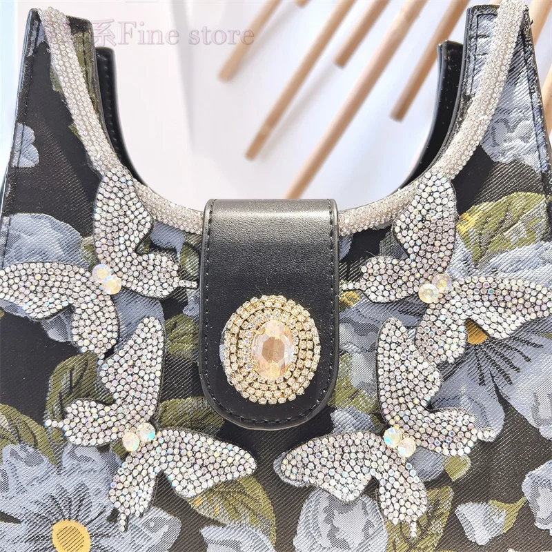 Custom Butterfly Rhinestones Crystals Shoulder Bag Luxury Designer Embroidery Handbag Women Evening Clutch Bag Shiny Bag