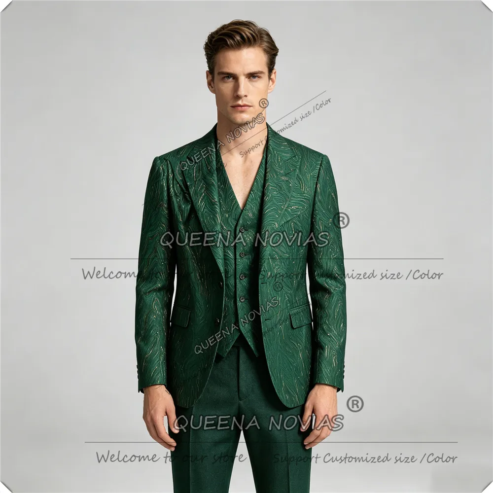 Luxury Floral Pattern Suits Men For Wedding Slim Fit Single Breasted Prom Blazers Customized Man Banquet Party Tuxedos Attires