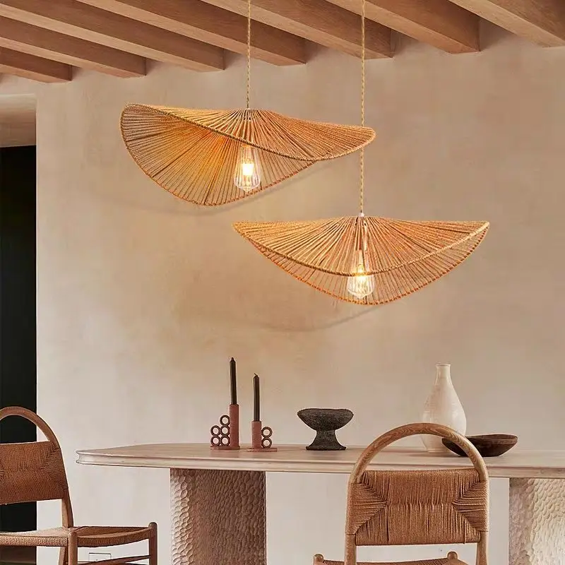 Nordic Modern Hemp Rope Chandelier Hand Woven Retro Japanese Creative LED Pendant Lamp Living Dining Room Bedroom Vertigo Design