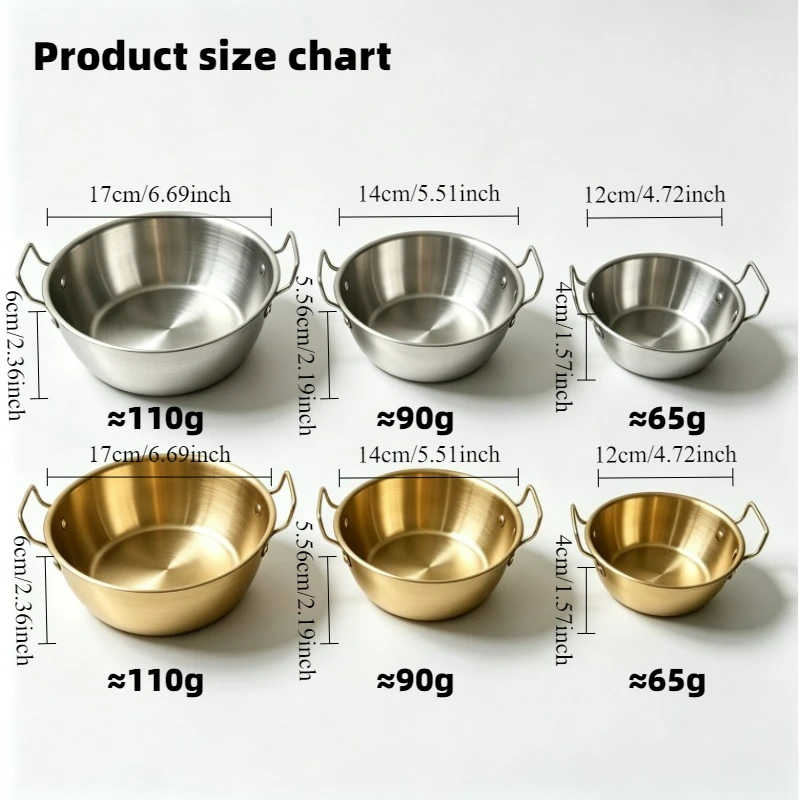 Stainless Steel Sauce Dishes with Handles,Mini Soup Bowl Stackable Korean Ramen Bowl Appetizer Plates for Sushi BBQ,Silver&Gold view 6