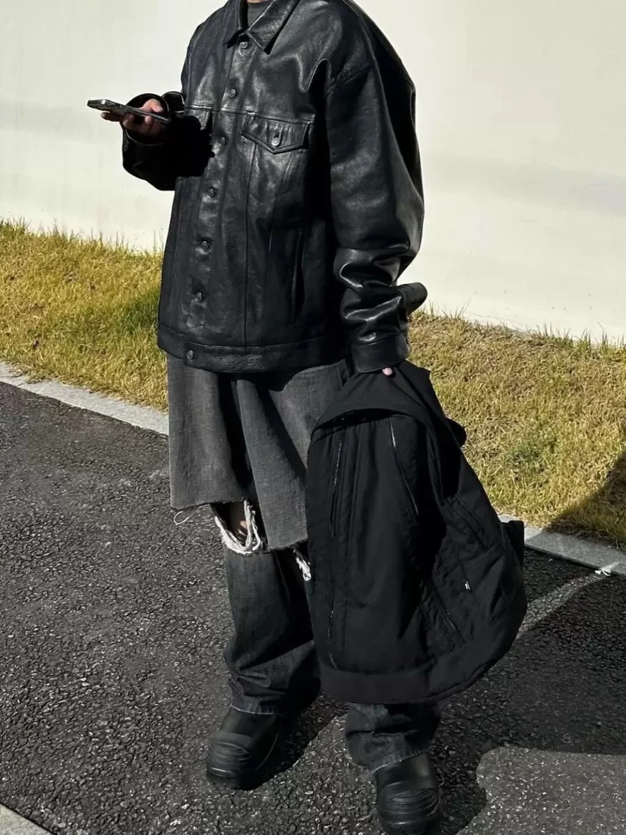 

Street Sle American High Street Nylon Zipper Double oulder Bag Large Capaci Bla Bapa for Daily Commuting And School